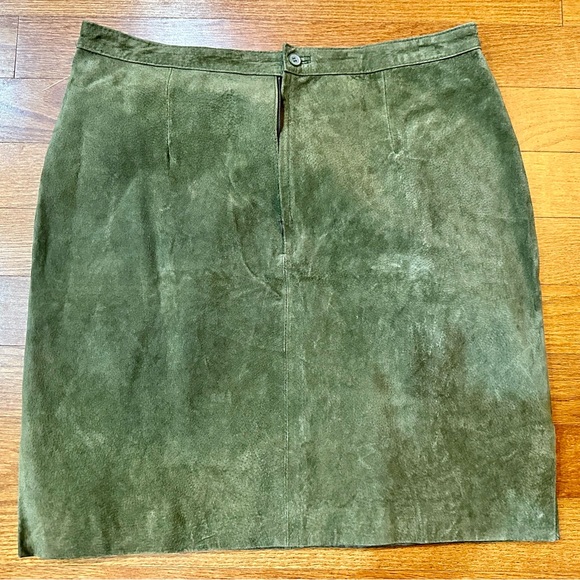 Vtg 90’s Paul Harris Olive Green Suede Leather Side Slits Skirt Sz 16 - Picture 3 of 5